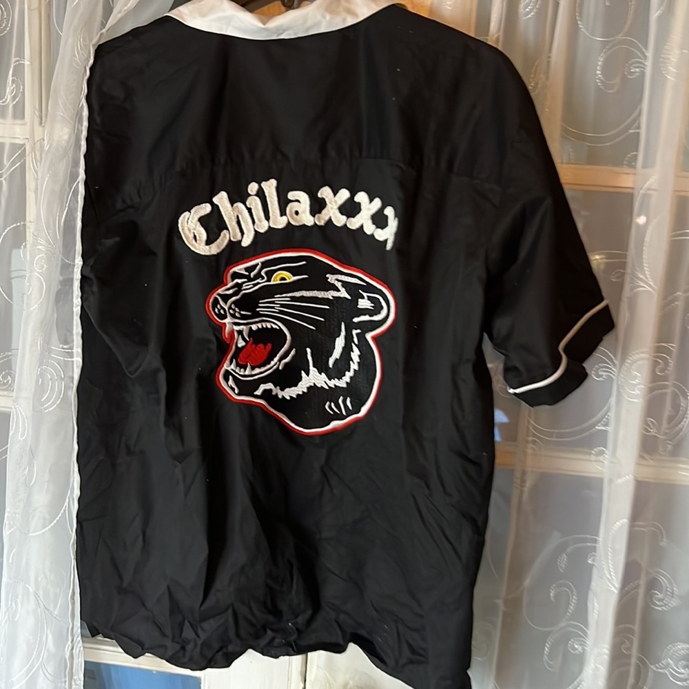Chilaxxx XL Black Bowling Shirt Panther Embroidered Back Graphic Rockabilly - Picture 9 of 10
